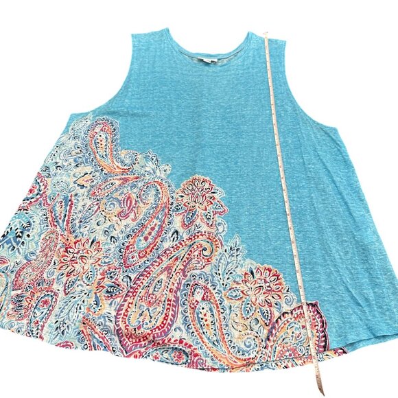 J. Jill Tank Size XL Blue Paisly Shirt 100% Linen Summer Love Linen Women - Picture 7 of 10